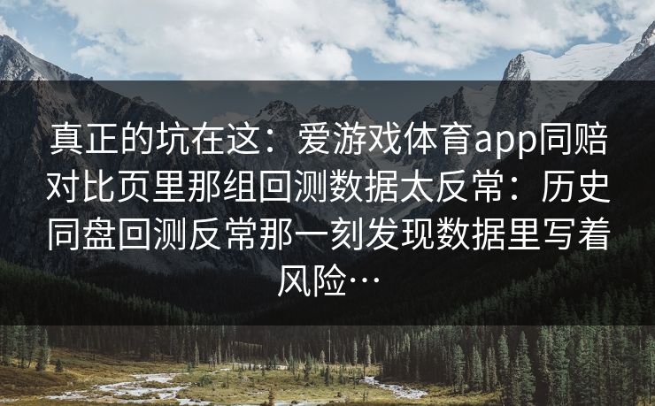 真正的坑在这：爱游戏体育app同赔对比页里那组回测数据太反常：历史同盘回测反常那一刻发现数据里写着风险…
