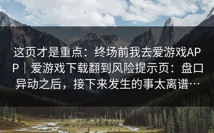 这页才是重点：终场前我去爱游戏APP｜爱游戏下载翻到风险提示页：盘口异动之后，接下来发生的事太离谱…