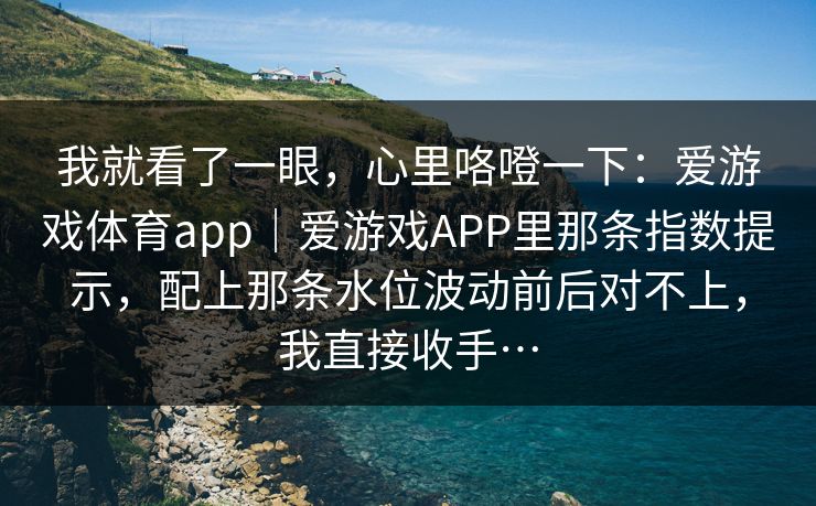 我就看了一眼，心里咯噔一下：爱游戏体育app｜爱游戏APP里那条指数提示，配上那条水位波动前后对不上，我直接收手…