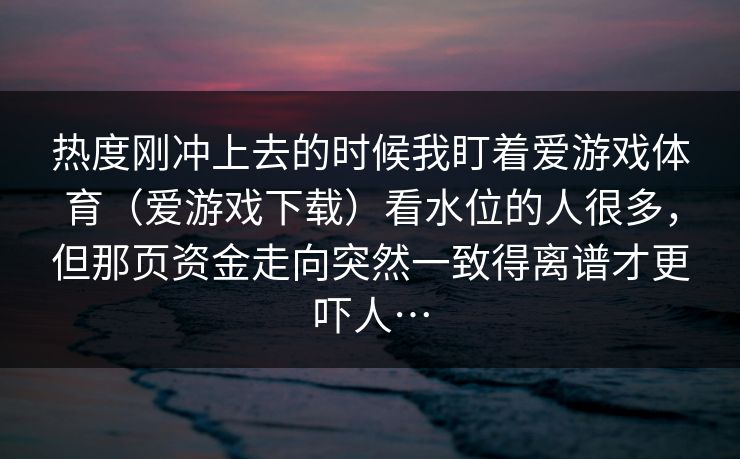 热度刚冲上去的时候我盯着爱游戏体育（爱游戏下载）看水位的人很多，但那页资金走向突然一致得离谱才更吓人…