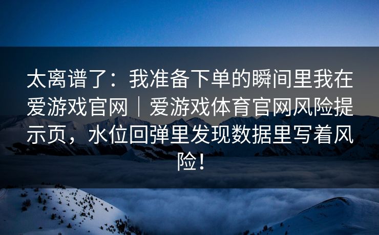 太离谱了：我准备下单的瞬间里我在爱游戏官网｜爱游戏体育官网风险提示页，水位回弹里发现数据里写着风险！